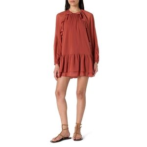 The Drop Women’s Jordan Ruffle Mini Dress – Chiffon Long Sleeve, Marsala, Medium
